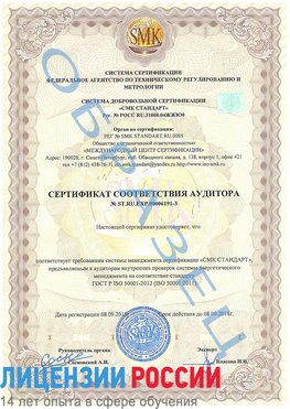 Образец сертификата соответствия аудитора №ST.RU.EXP.00006191-3 Сочи Сертификат ISO 50001